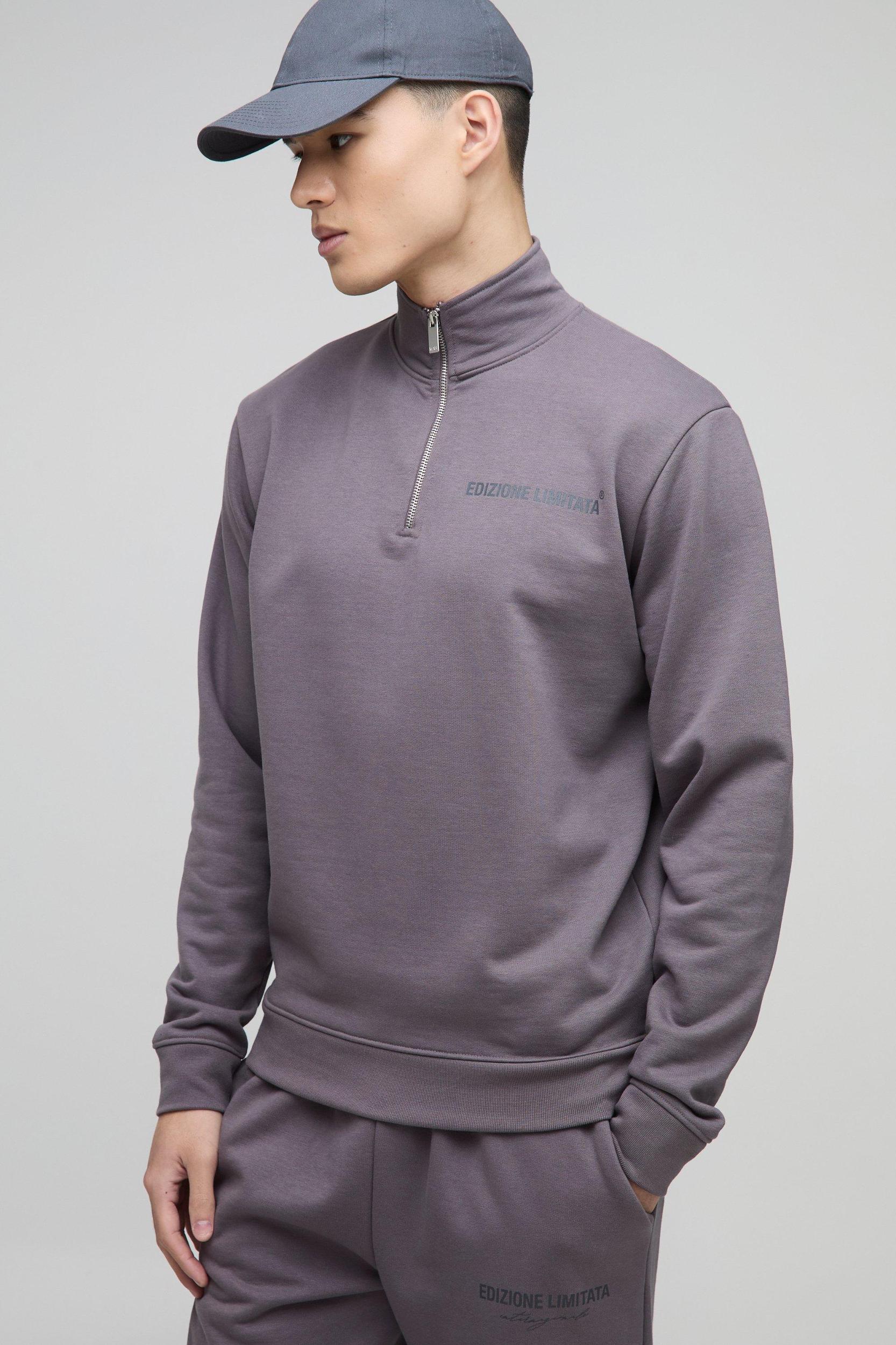 Regular Fit Edizione Heavyweight Zip Funnel Neck Sweatshirt | boohooMAN USA Product Image