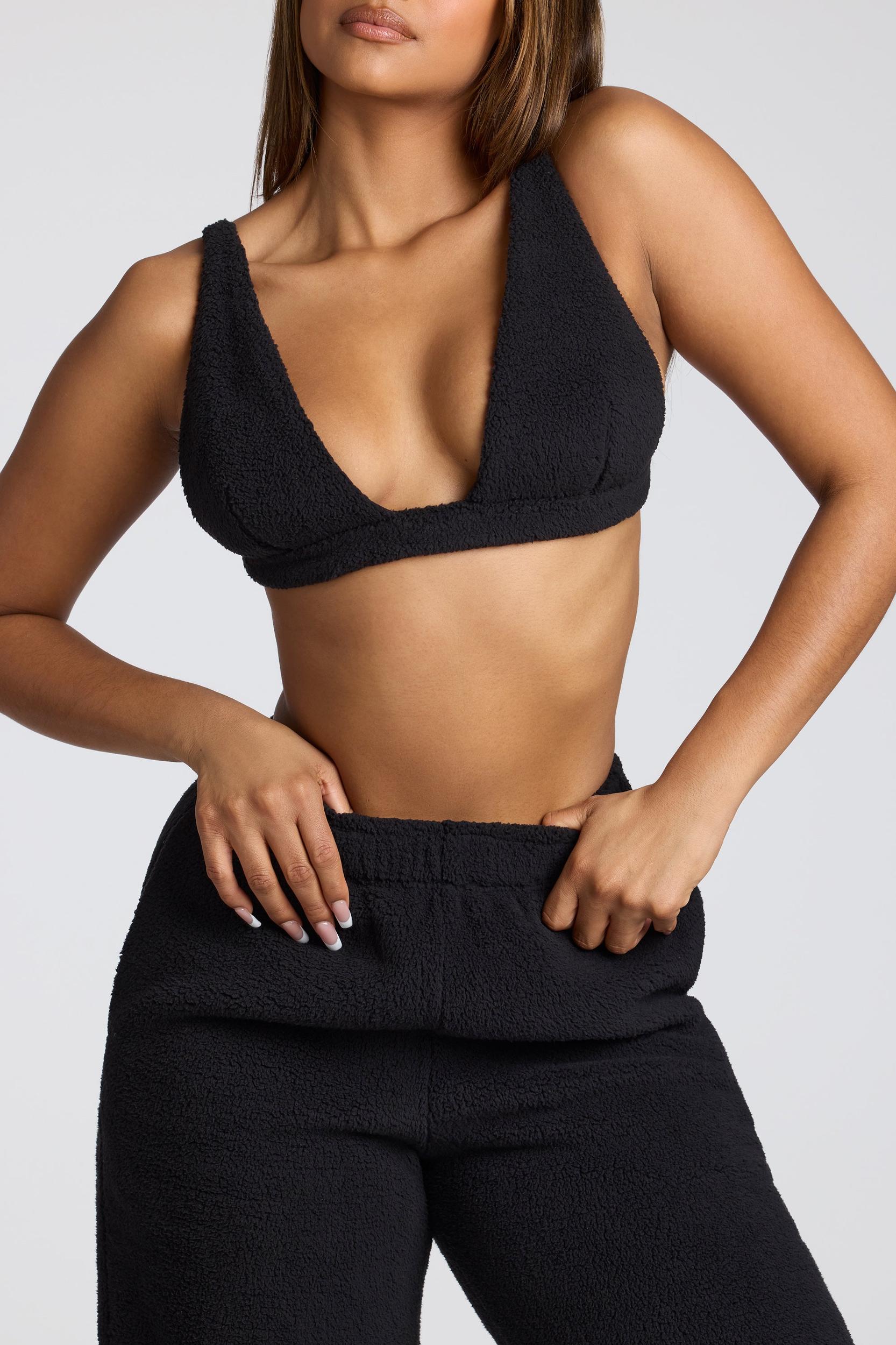 V Neck Fleece Bralette in Black Product Image