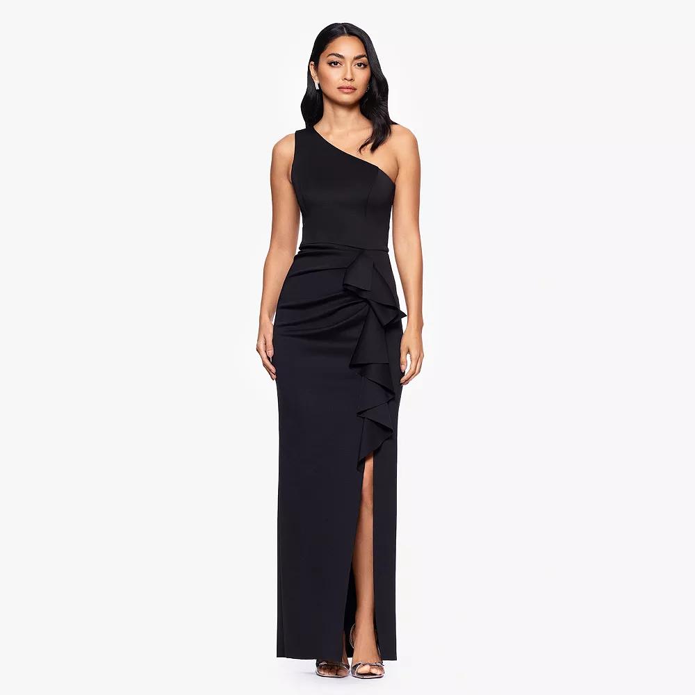 Womens X Evenings Long Techno Scuba One Shoulder Ruffle Detail Dress Product Image
