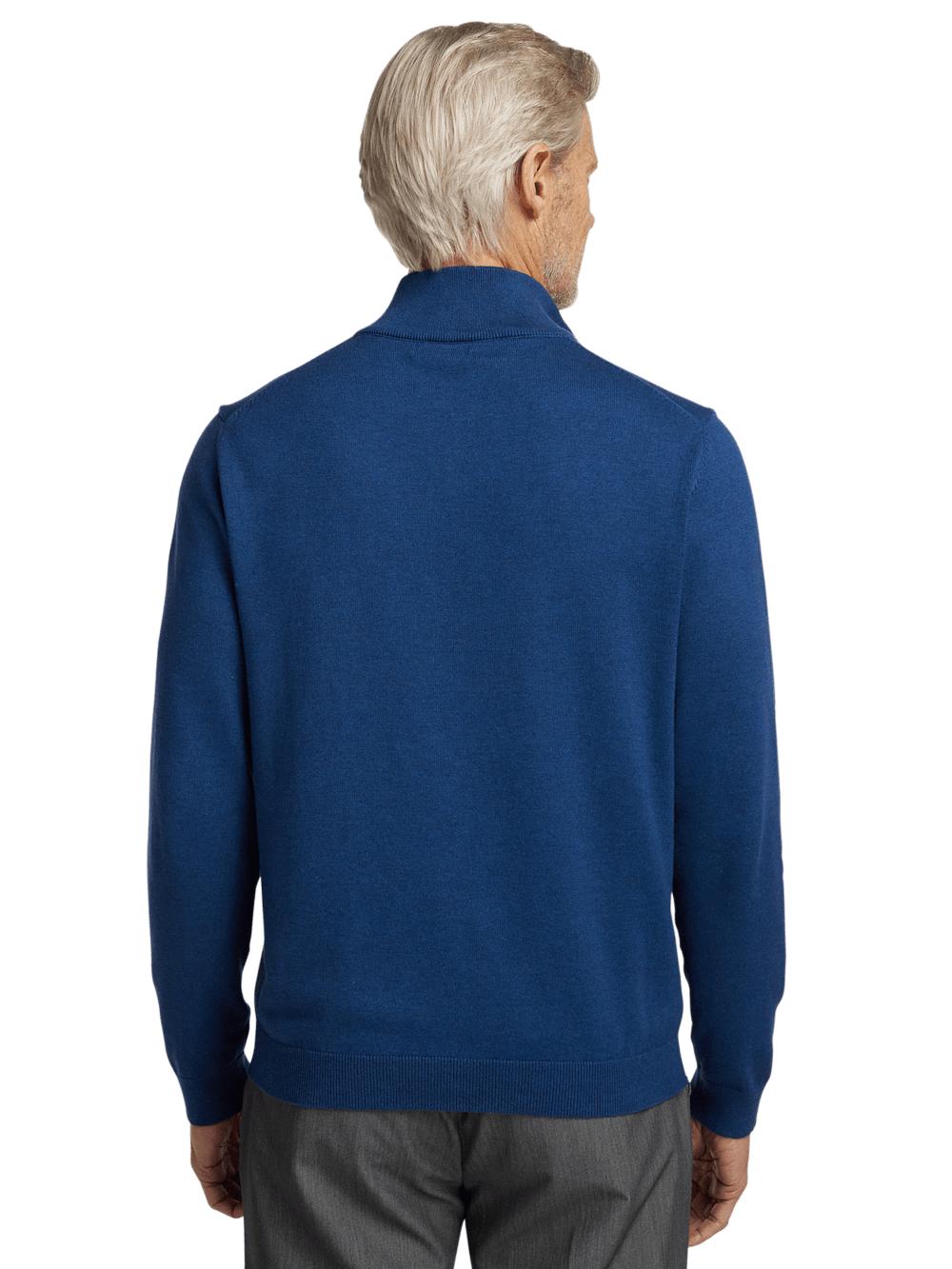 Supima Cotton Quarter Zip Mock Neck Sweater - Dark Blue Product Image