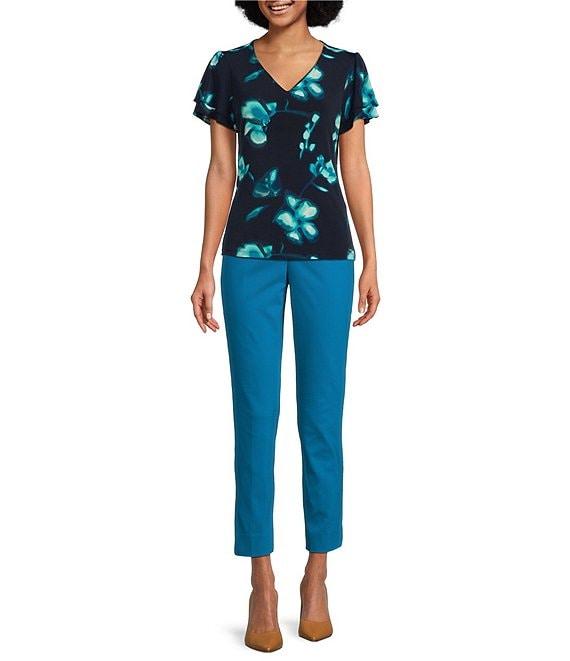 Calvin Klein V-Neck Short Sleeve Stretch Print Knit Top Product Image