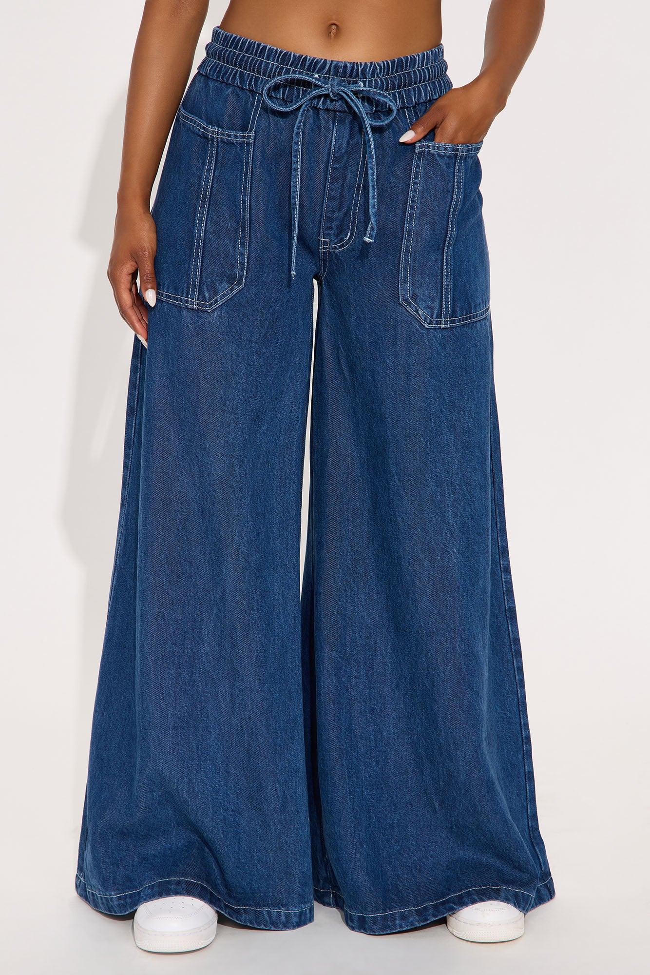 Madison Drapey Wide Leg Jeans - Dark Wash Female Product Image