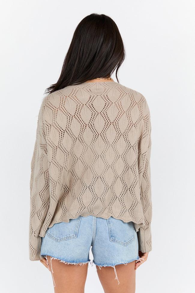 By The Bay Taupe Open Knit Sweater FINAL SALE Product Image