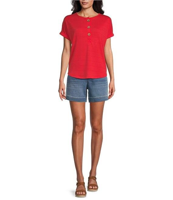 Westbound Short Sleeve Henley Neckline Knit Top Product Image