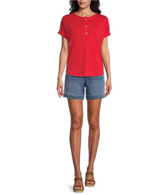 Westbound Short Sleeve Henley Neckline Knit Top Product Image
