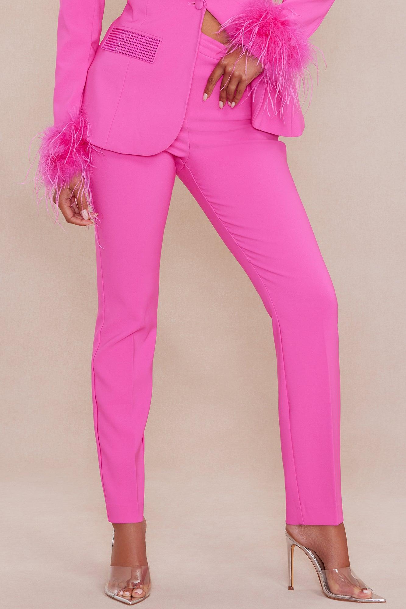 Clarissa Embellished Feather Blazer Suit Set - Hot Pink Product Image