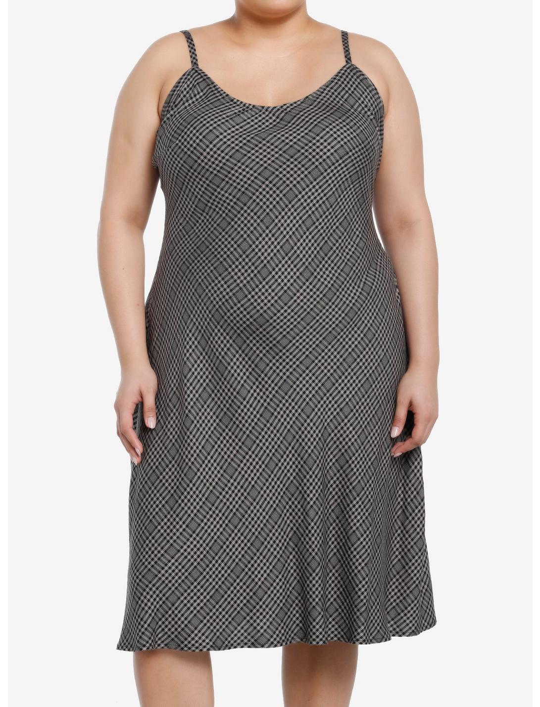Social Collision Grey Plaid Midi Slip Dress Plus Size Product Image