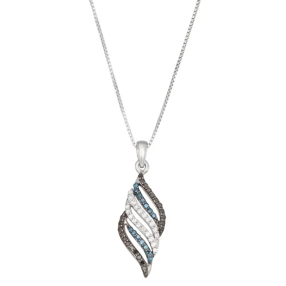 HDI Sterling Silver 1/3 Carat T.W. Diamond Blue & Black Diamond Drop Necklace Pendant, Women's, Size: 18" Product Image