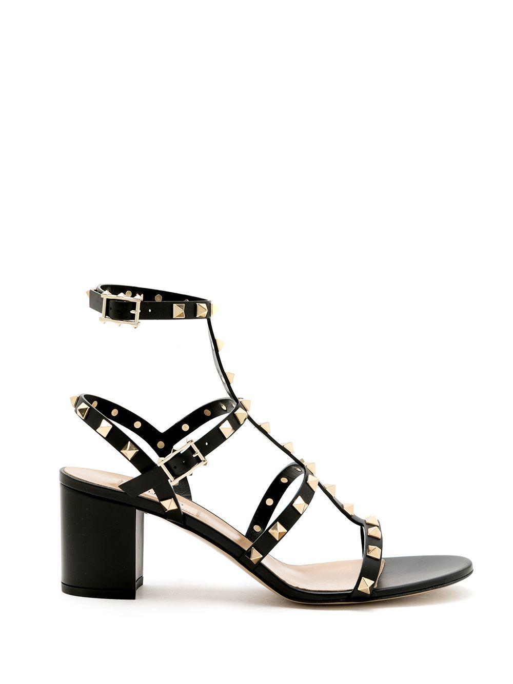 VALENTINO GARAVANI Valentino Rockstud Caged 90 Leather Ankle Strap Sandal In Black Product Image