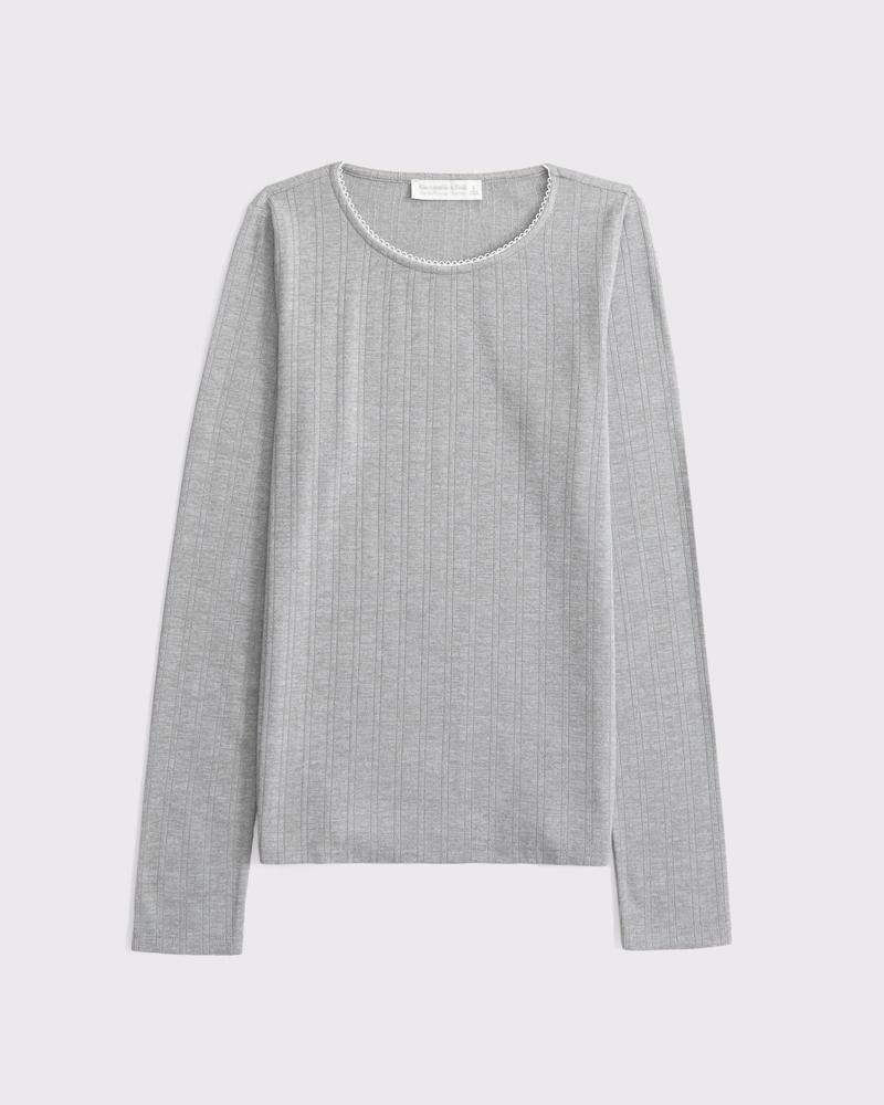 Long-Sleeve Pointelle Sleep Top Product Image