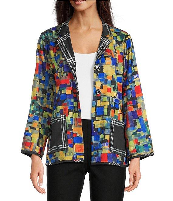 Ali Miles Woven Abstract Multi Print Stand Collar Long Sleeve Reversible Jacket Product Image