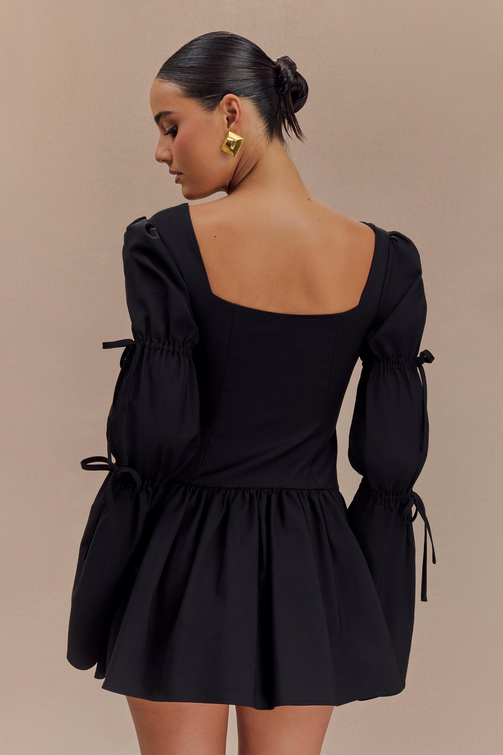 Raine Long Sleeve Cotton Mini Dress - Black Product Image