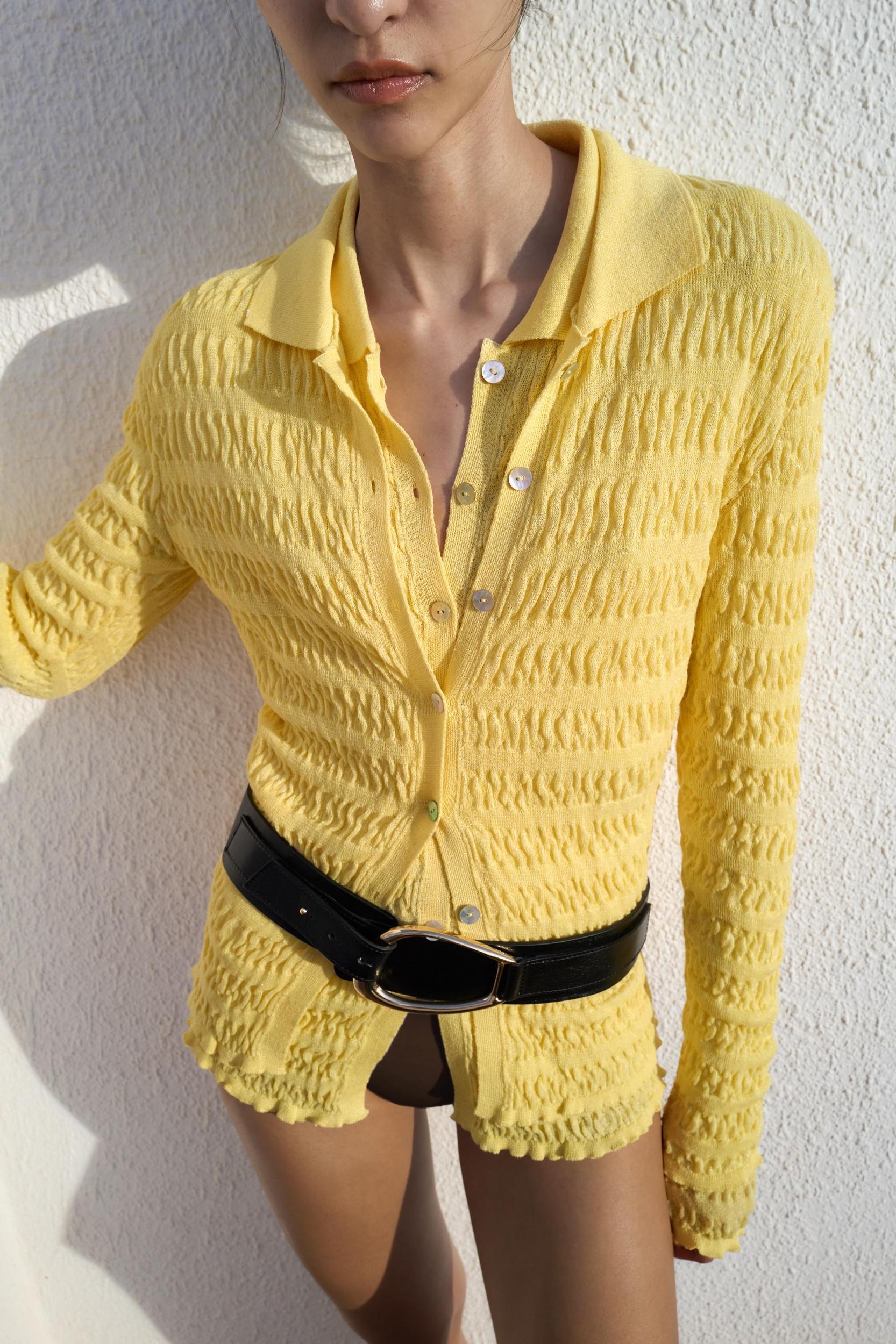 TEXTURED KNIT POLO TOP Product Image