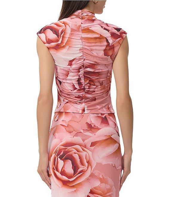 AFRM Jolie Coordinating Floral Print Mock Neck Mesh Cap Sleeve Ruched Top Product Image