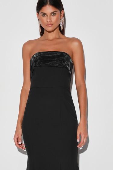 Brilliantly Bold Black Strapless Mermaid Maxi Dress Product Image