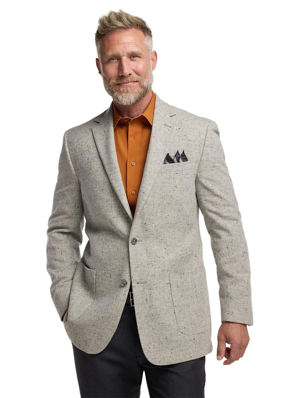 Wool Donegal Single Breasted Notch Lapel Sport Coat - Grey Product Image