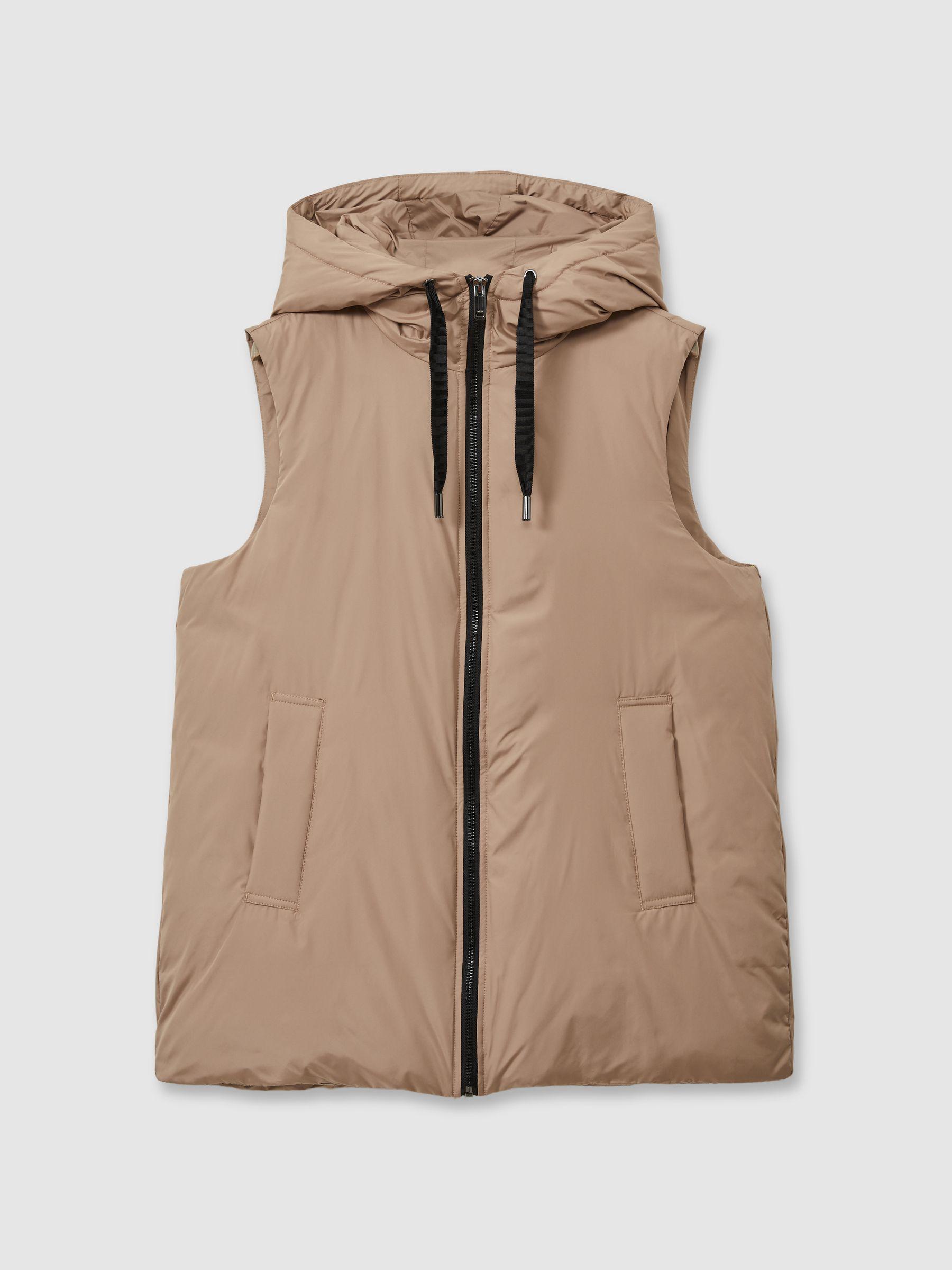 Padded Hooded Gilet in Camel Product Image