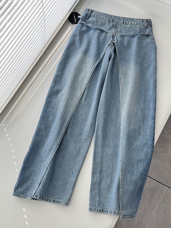 False Two Wide Leg Pockets Reversible Jean Pants Bottoms Product Image