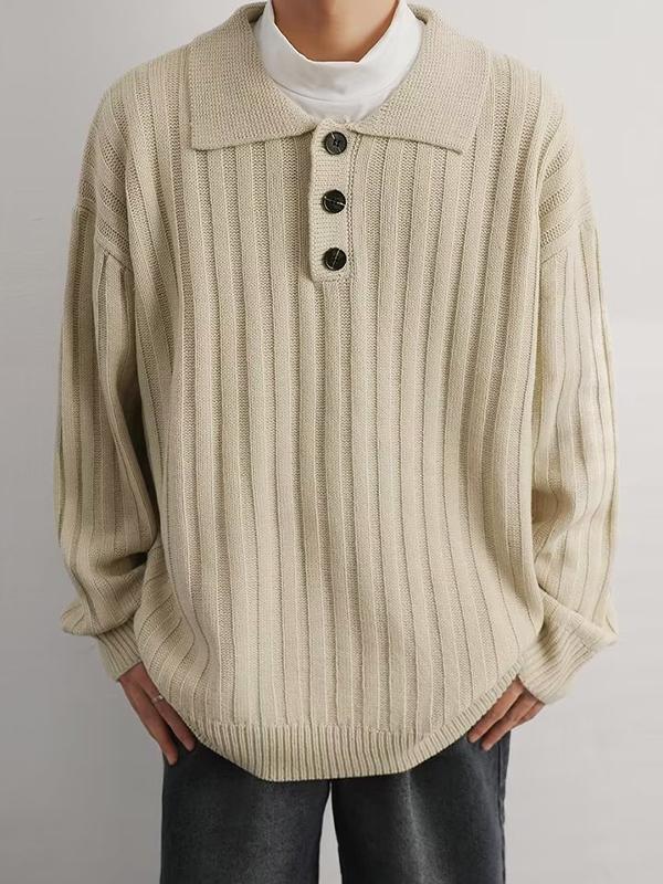 Men's Solid Ribbed Polo Neck Sweater Product Image