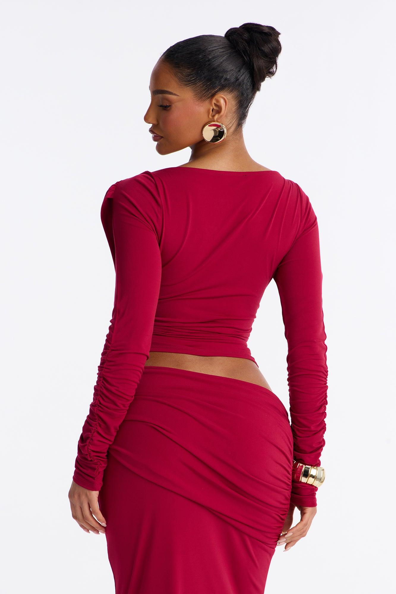 Flirt Mode Long Sleeve Jersey Cowl Top - Wine Female Product Image