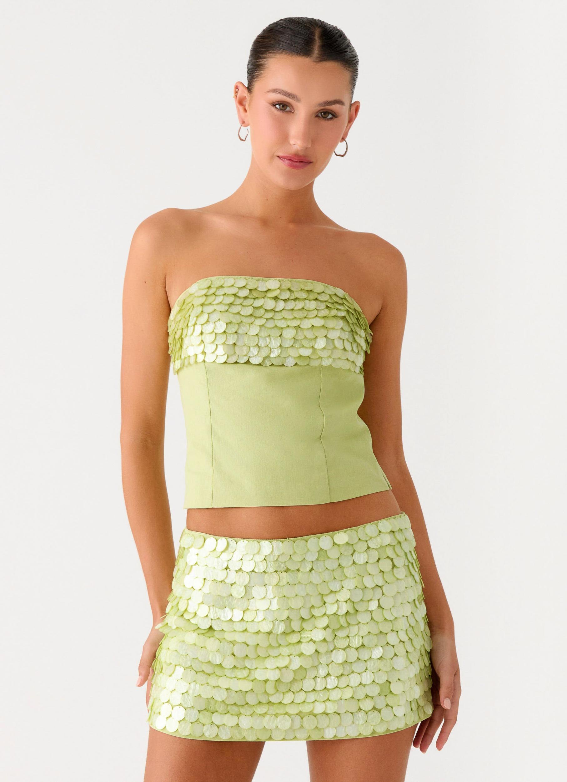 Mona Beaded Bandeau Top - Green Product Image
