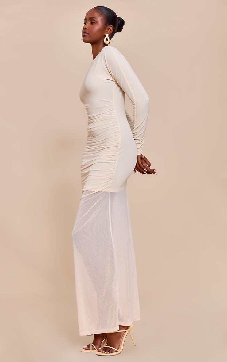 Cream Ruched Long Sleeve Maxi Dress Product Image