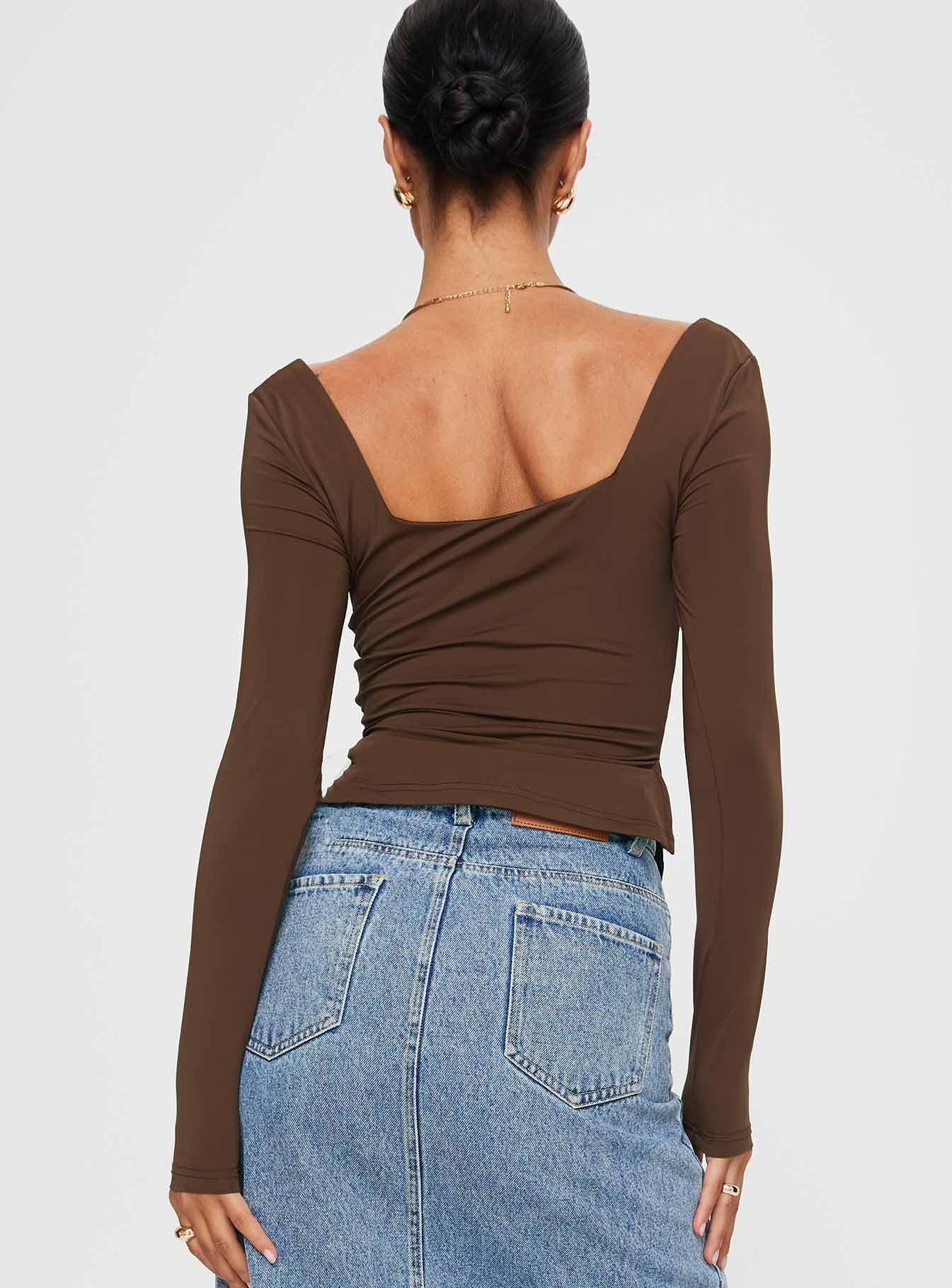 Rehna Long Sleeve Top Brown Product Image