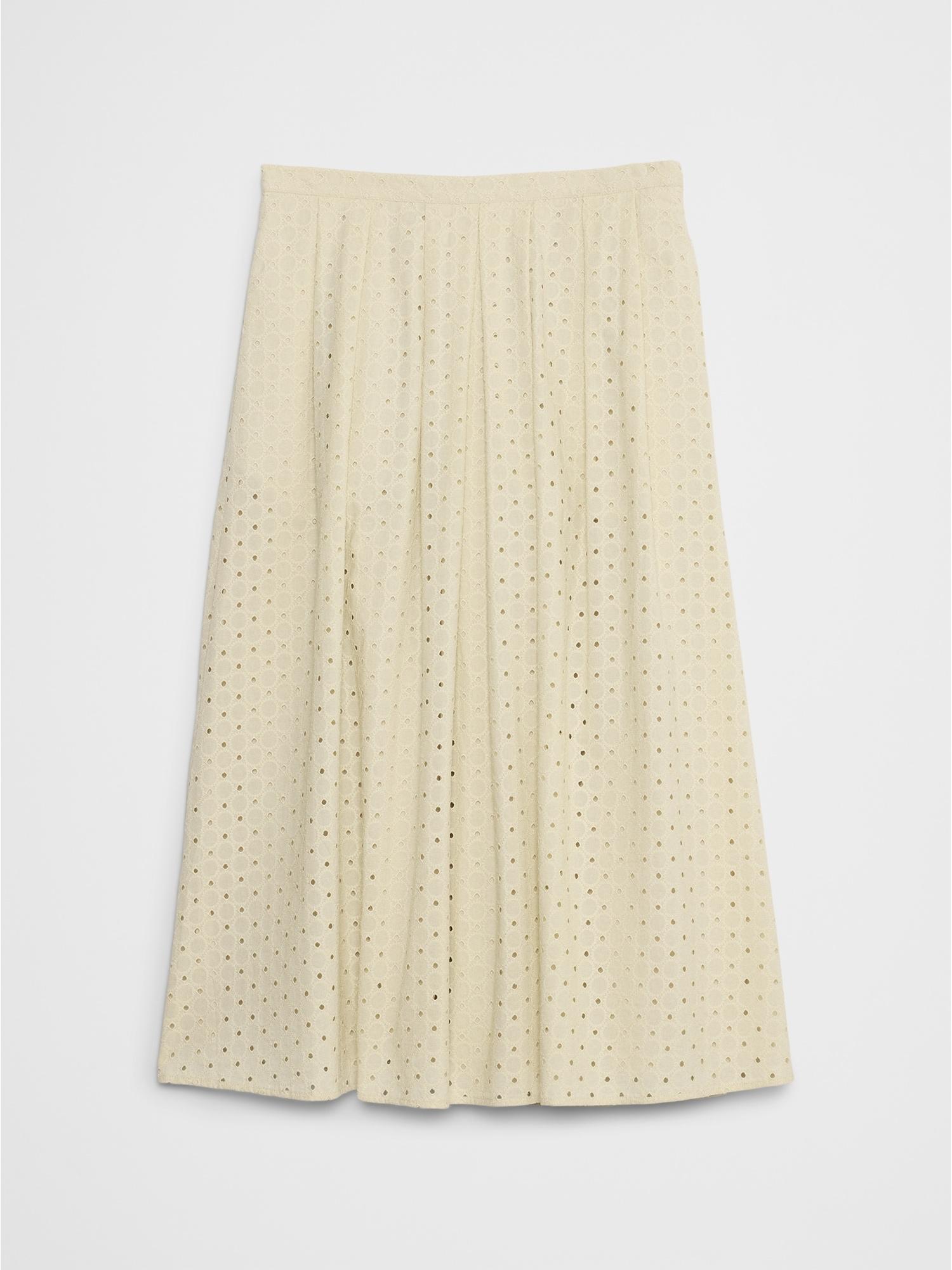 Pleated Eyelet Midi Skirt Product Image