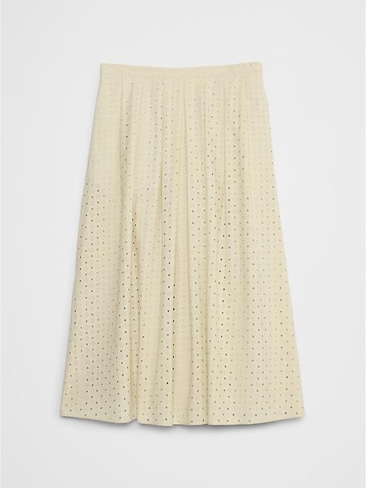 Pleated Eyelet Midi Skirt Product Image