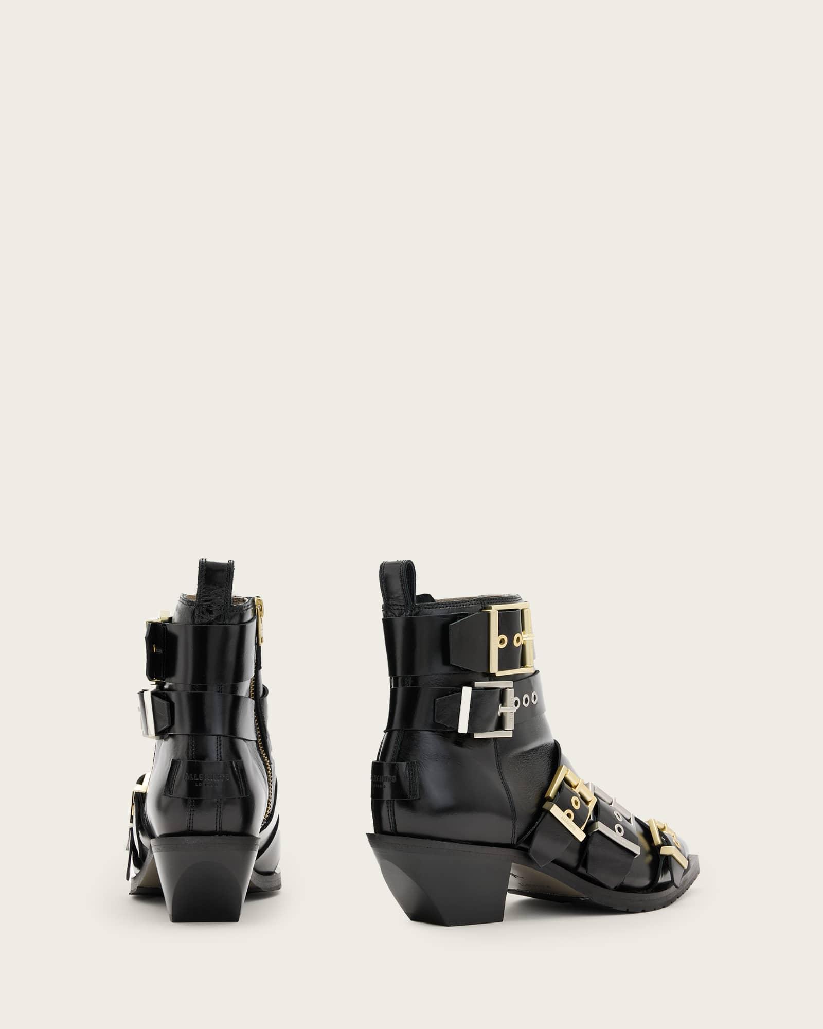 Jane Buckle Pointed Leather Boots Product Image