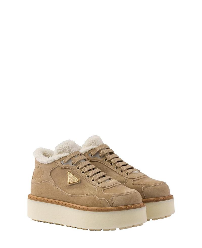 Prada Womens Suede Mid-Top Sneakers Product Image