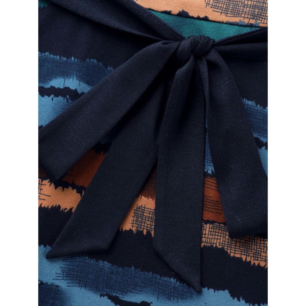 Plus Size Contrast Striped Round Neck Midi Dress Indigo Women Casual Belted Knit Dresses Bloomchic 26/4X Product Image