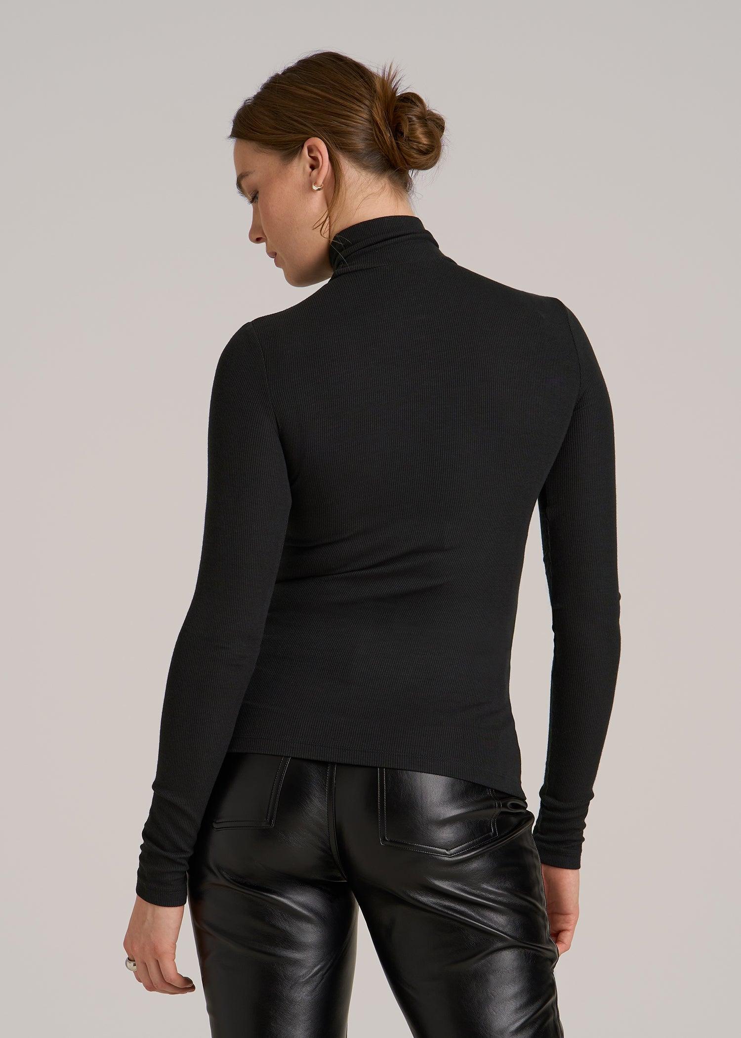 Fitted Long Sleeve Ribbed Turtleneck Tee for Tall Women in Black Female Product Image