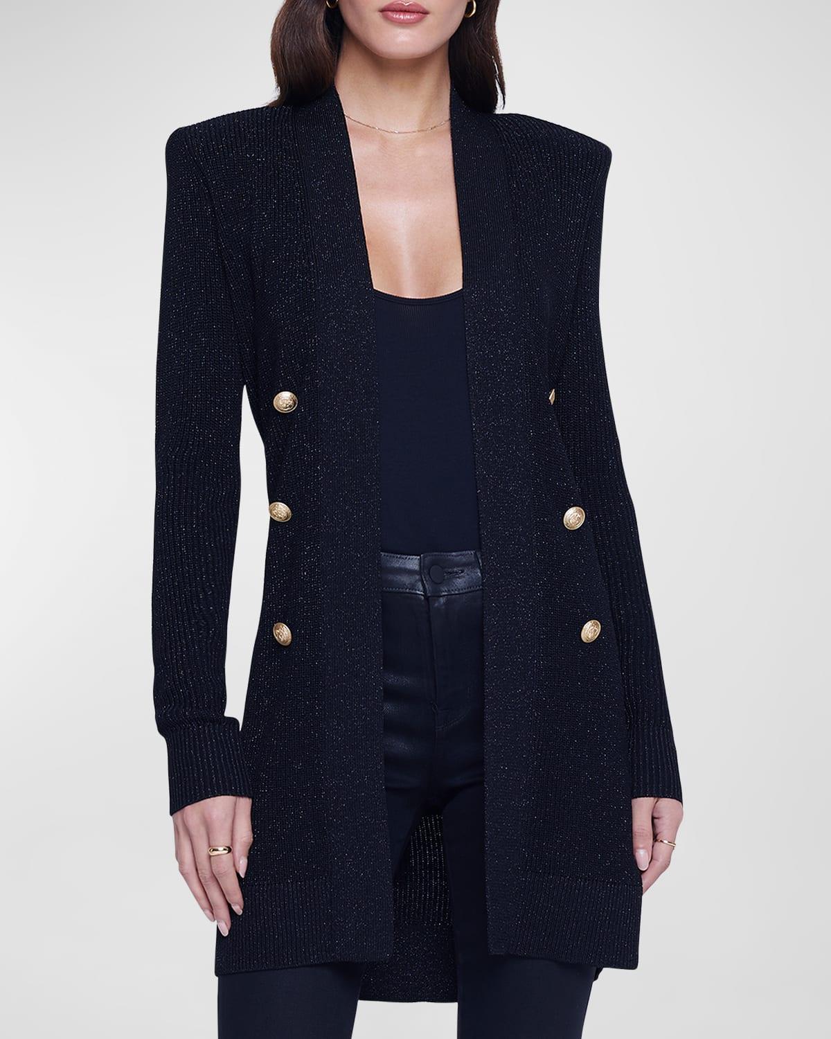 Noe Double-Breasted Metallic-Knit Cardigan Product Image