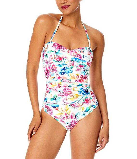 Anne Cole Watercolor Paisley Twist Front Strapless One Piece Swimsuit Product Image