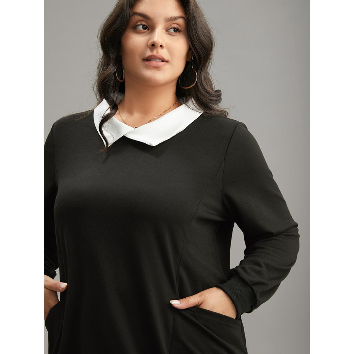 Plus Size Halloween Contrast Shirt Collar Patched Pocket Sweatshirt Women Black Casual Contrast Shirt collar Festival-Halloween Sweatshirts BloomChic 18-20/2X Product Image