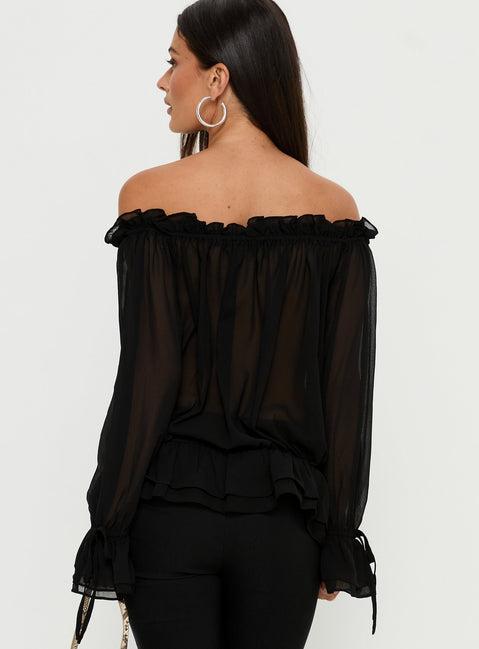 Madelina Frill Long Sleeve Top Black Product Image