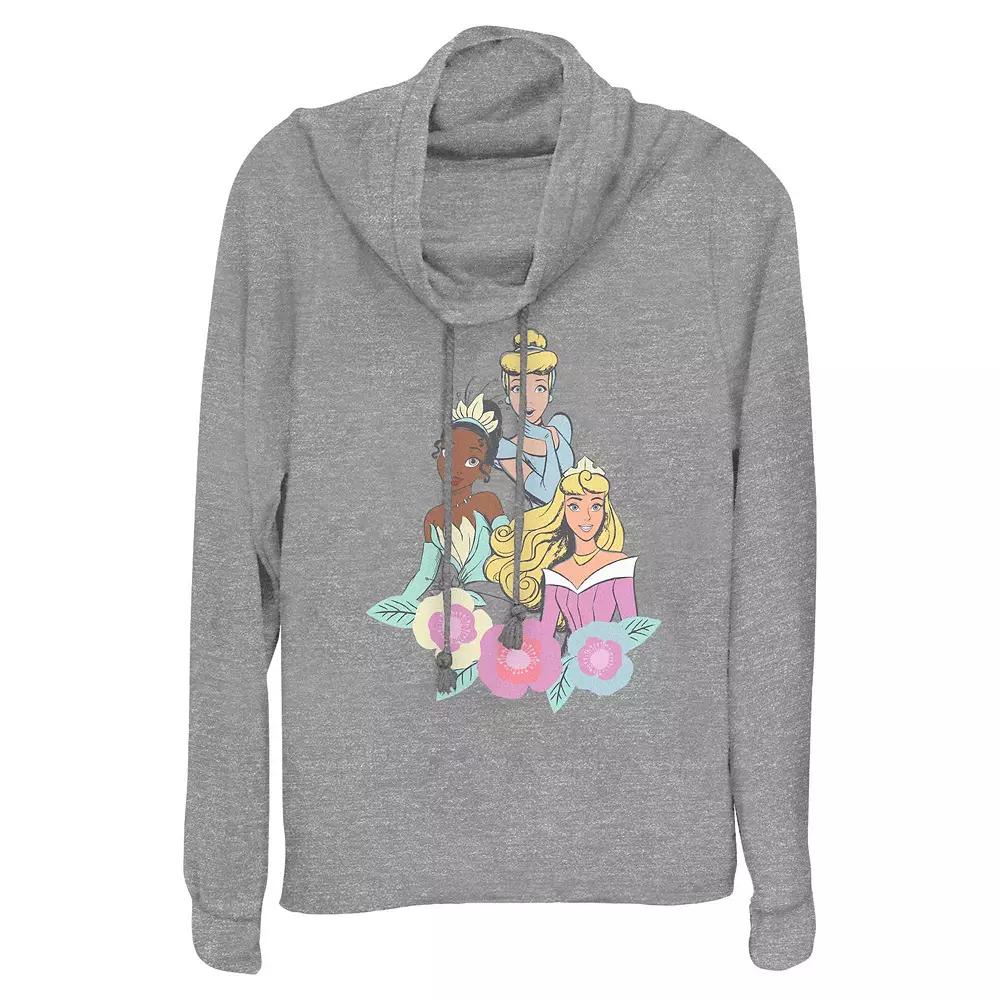 Disney Princess Tiana, Cinderella & Aurora Springtime Trio Women's Cowlneck Graphic Lightweight Long Sleeve,  Product Image