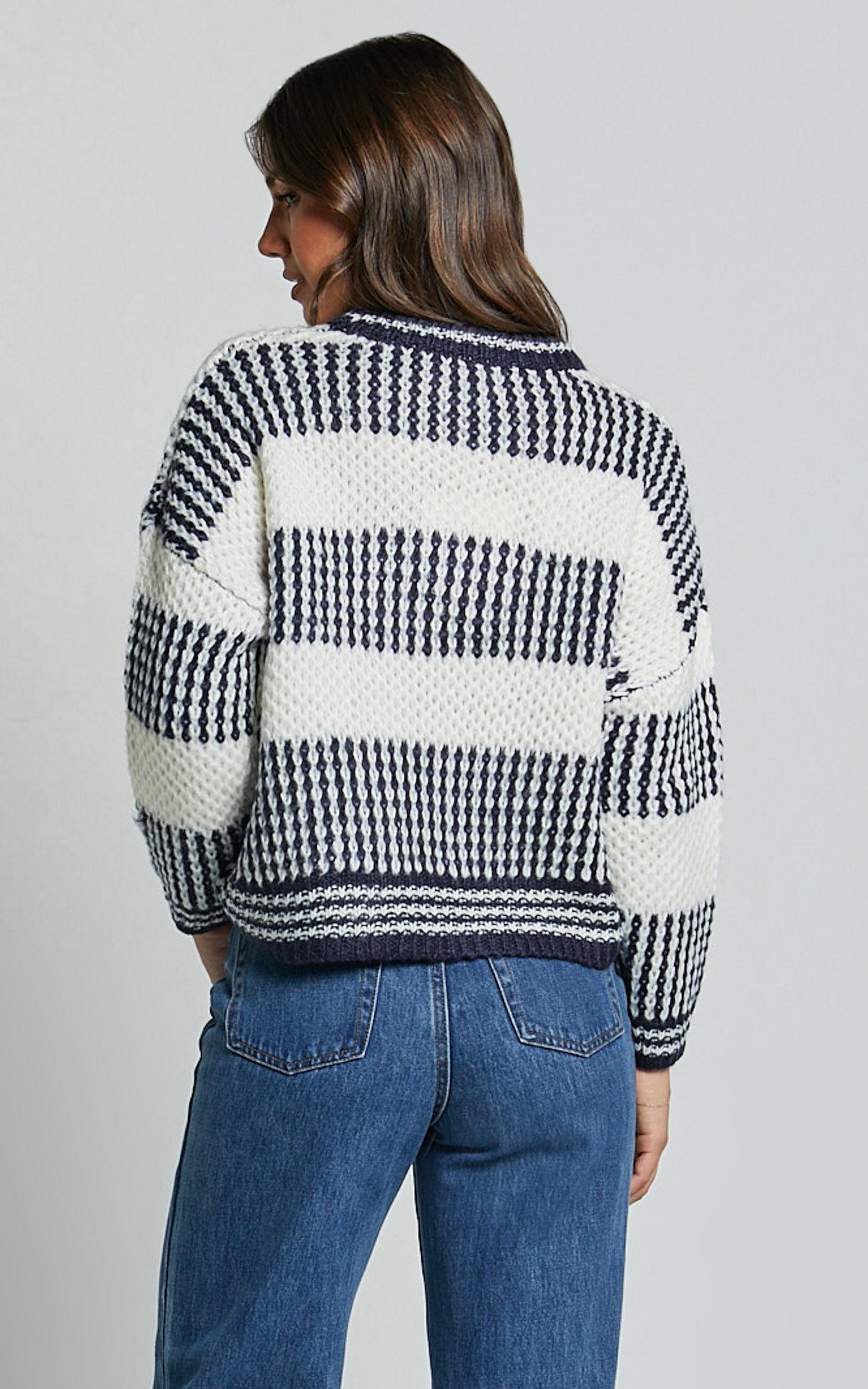 Snuggle Up Jumper - Knit Jumper in Navy Stripe Product Image