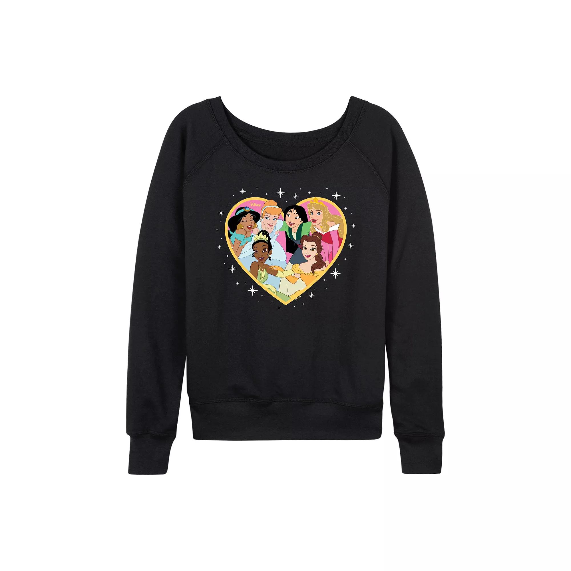 Disney Princess Women's Group Heart French Terry Long Sleeve Tee,  Product Image