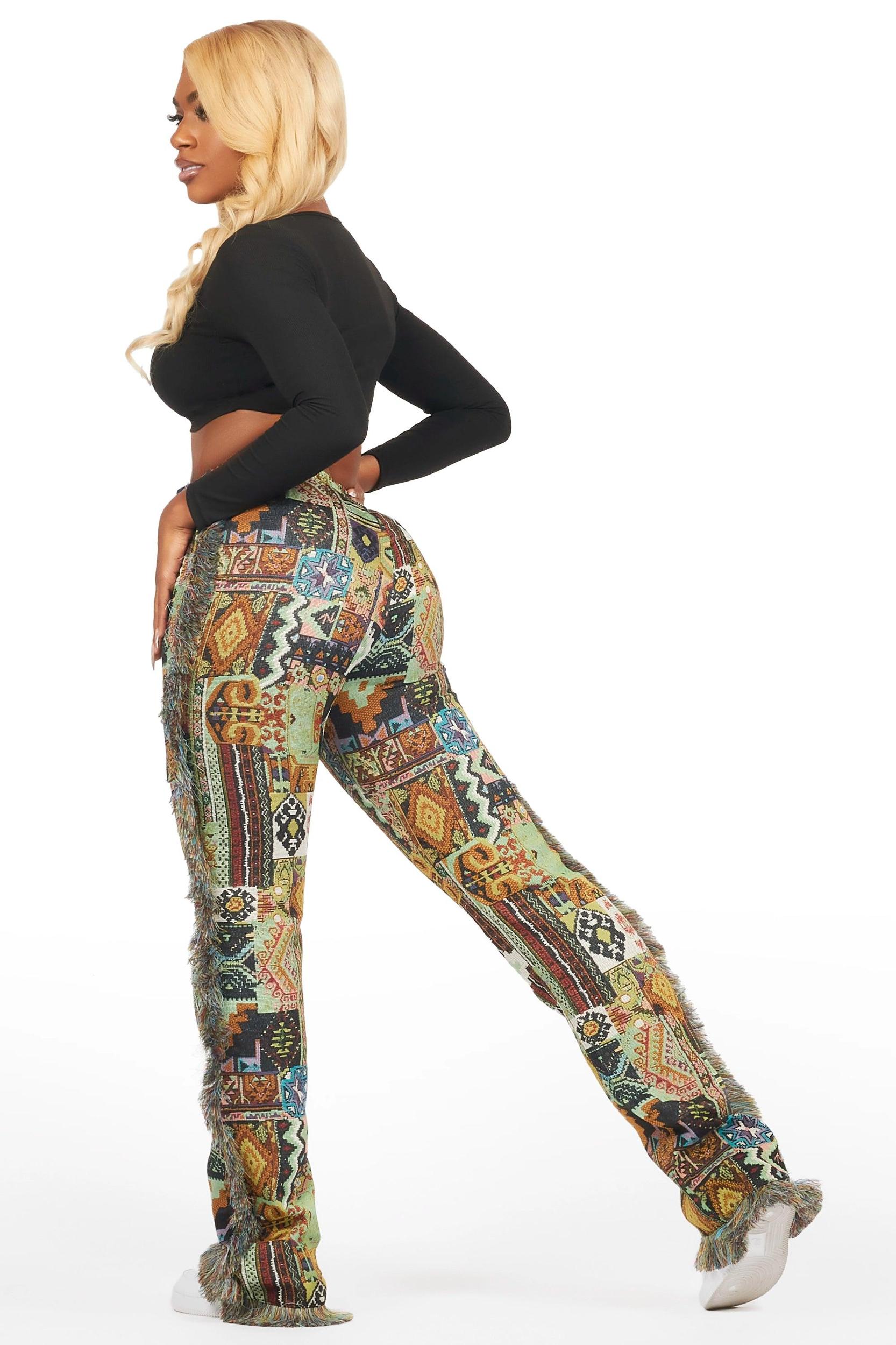 Joliet Black Tapestry Stacked Pant Female Product Image