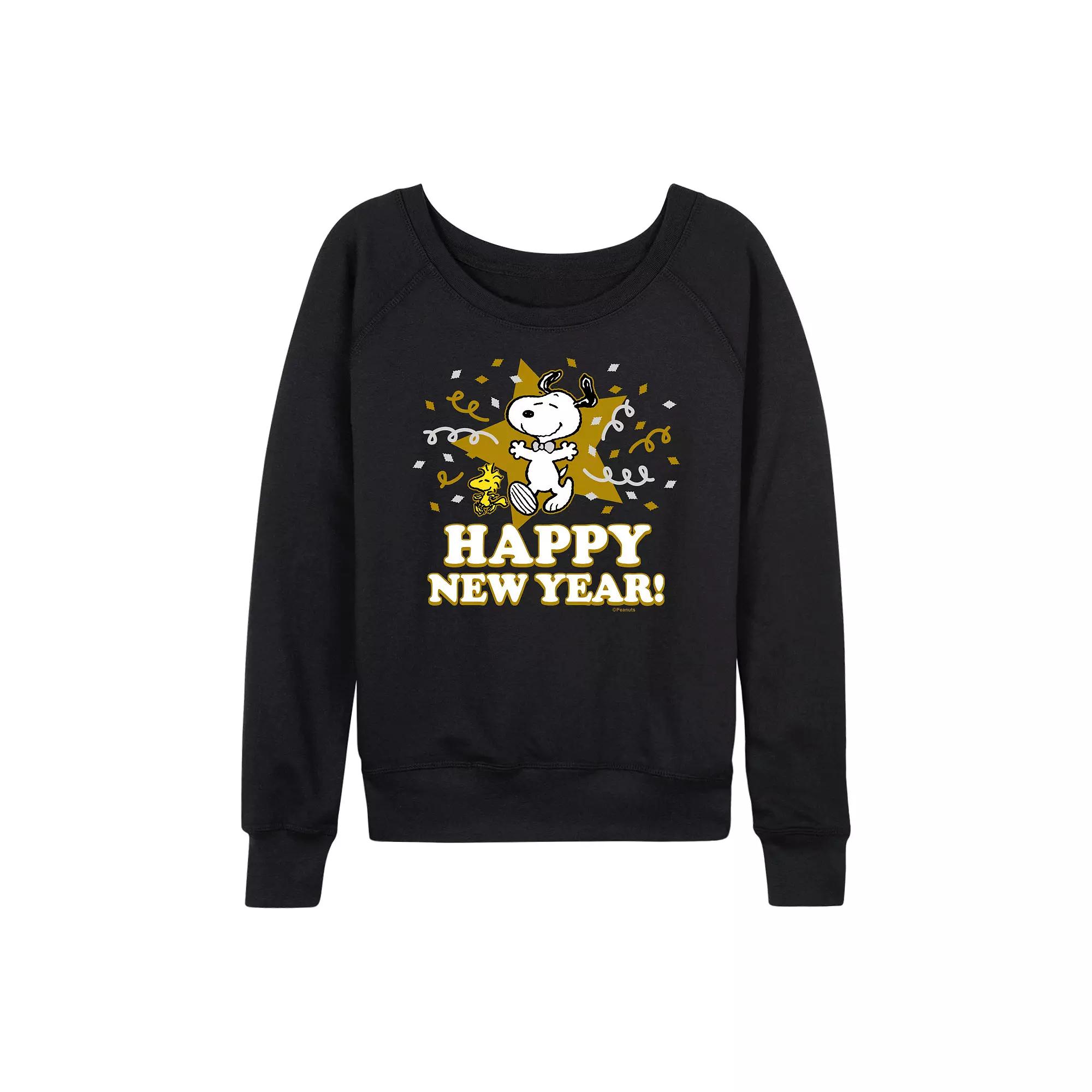 Women's Peanuts Snoopy Happy New Year French Terry Long Sleeve Tee,  Product Image