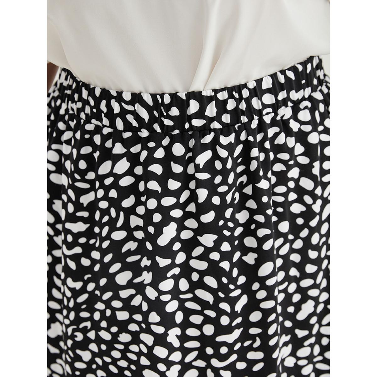 Plus Size Leopard Elastic Waist Ruffles Asymmetrical Hem Skirt Women Black Elegant Elastic Waist Low stretch Dailywear Skirts BloomChic 26/4X Product Image