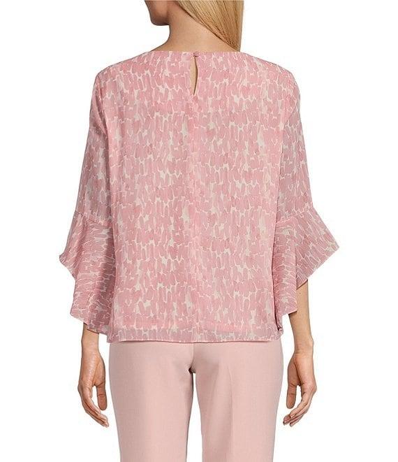 Kasper Crew Neck 3/4 Ruffle Sleeve Blouse Product Image