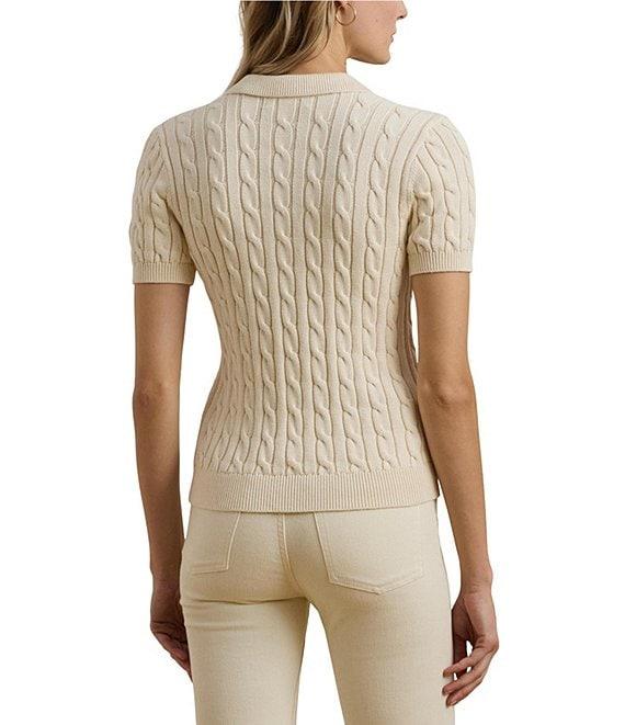 Lauren Ralph Lauren Cable Knit Point Collar Short Sleeve Polo Shirt Product Image