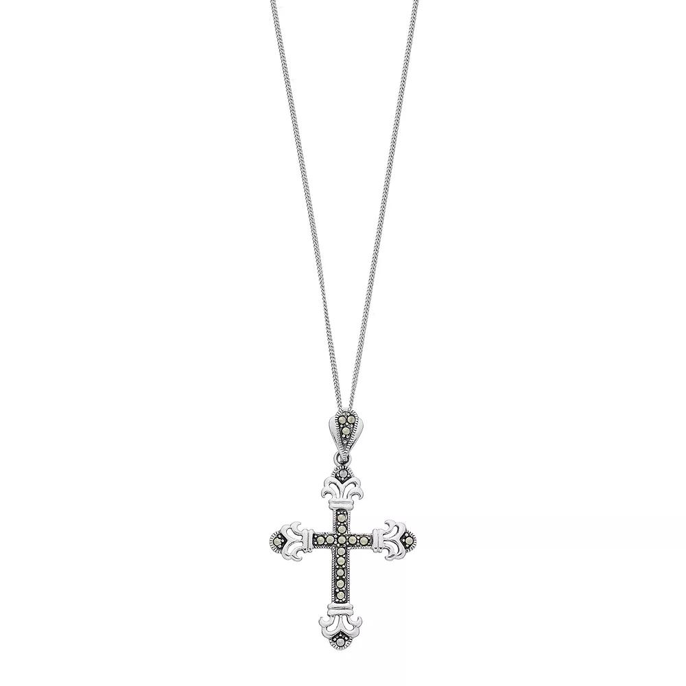 Tori Hill Sterling Silver Marcasite Cross Pendant Necklace, Women's, Size: 18" Product Image