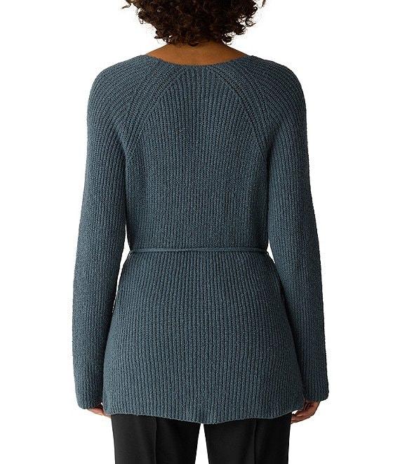 Eileen Fisher Organic Cotton Blend Ribbed Knit V-Neck Long Sleeve Wrap Cardigan Product Image
