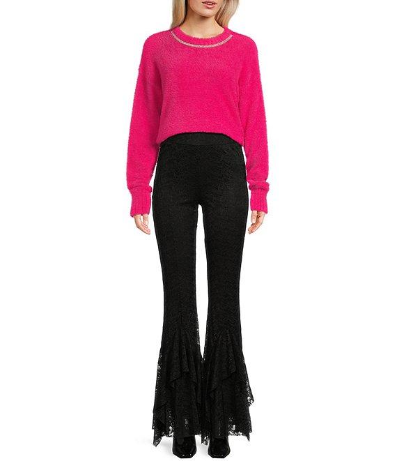 C&V Chelsea & Violet Round Neck Rhinestones Long Sleeve Sweater Product Image