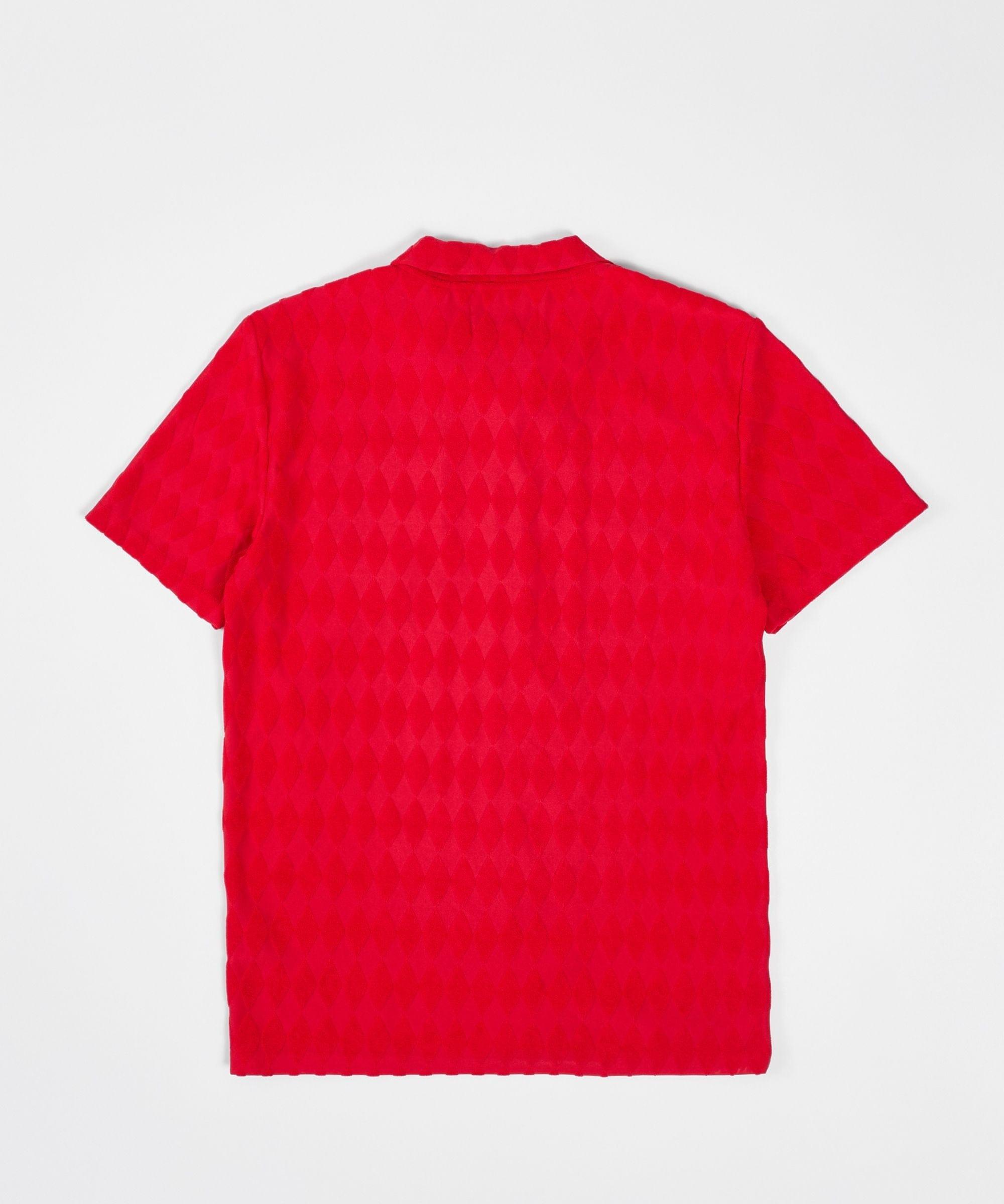 Diamond Plate Towel Color Blocked Short Sleeve Button Down Shirt - Red Product Image
