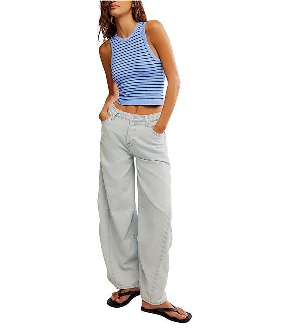 Free People You're Up Stripe Print Crew Neck Sleeveless Cropped Cami Product Image